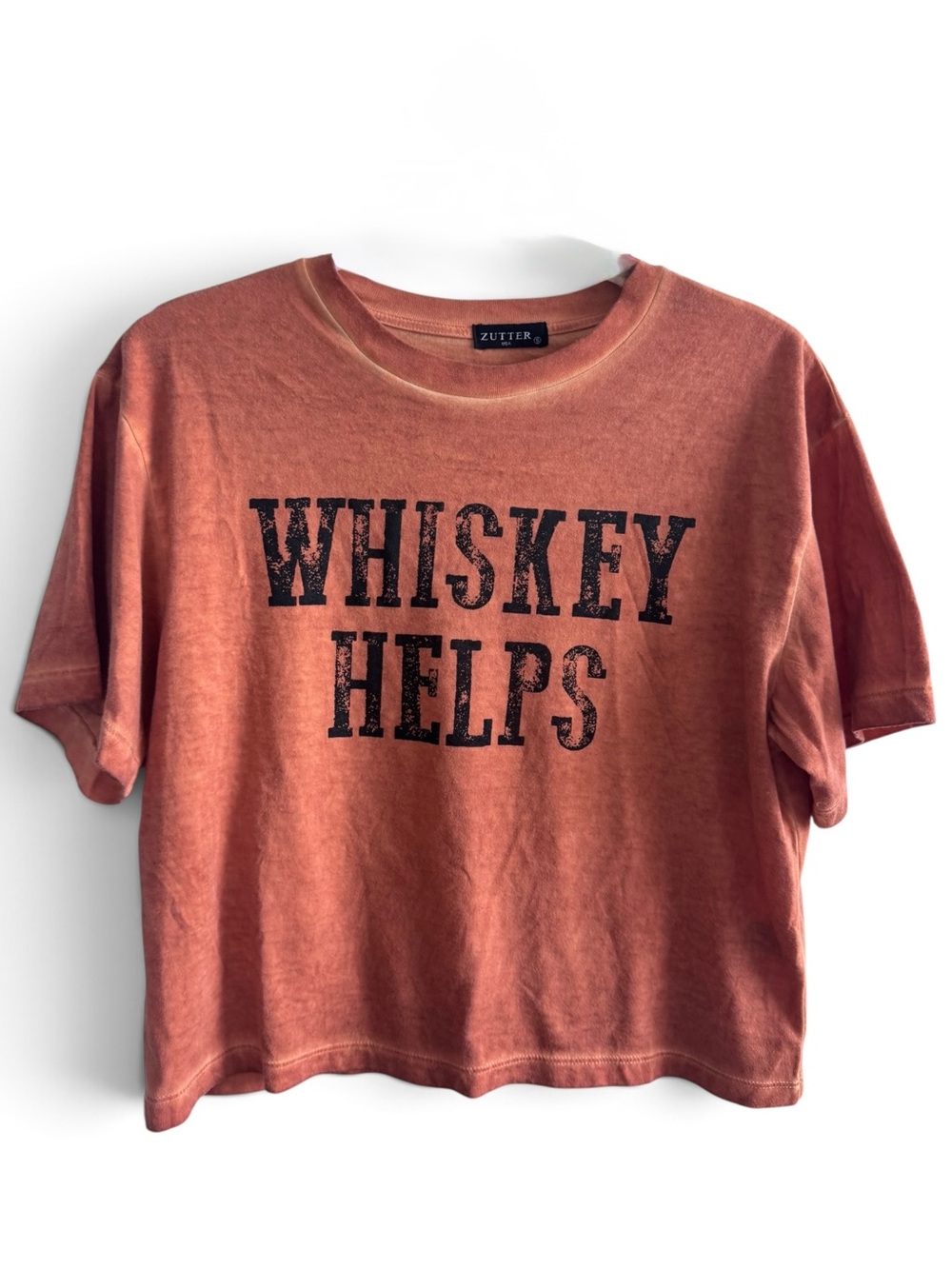 Zutter 'Whiskey Helps' Cropped Tee in Rust